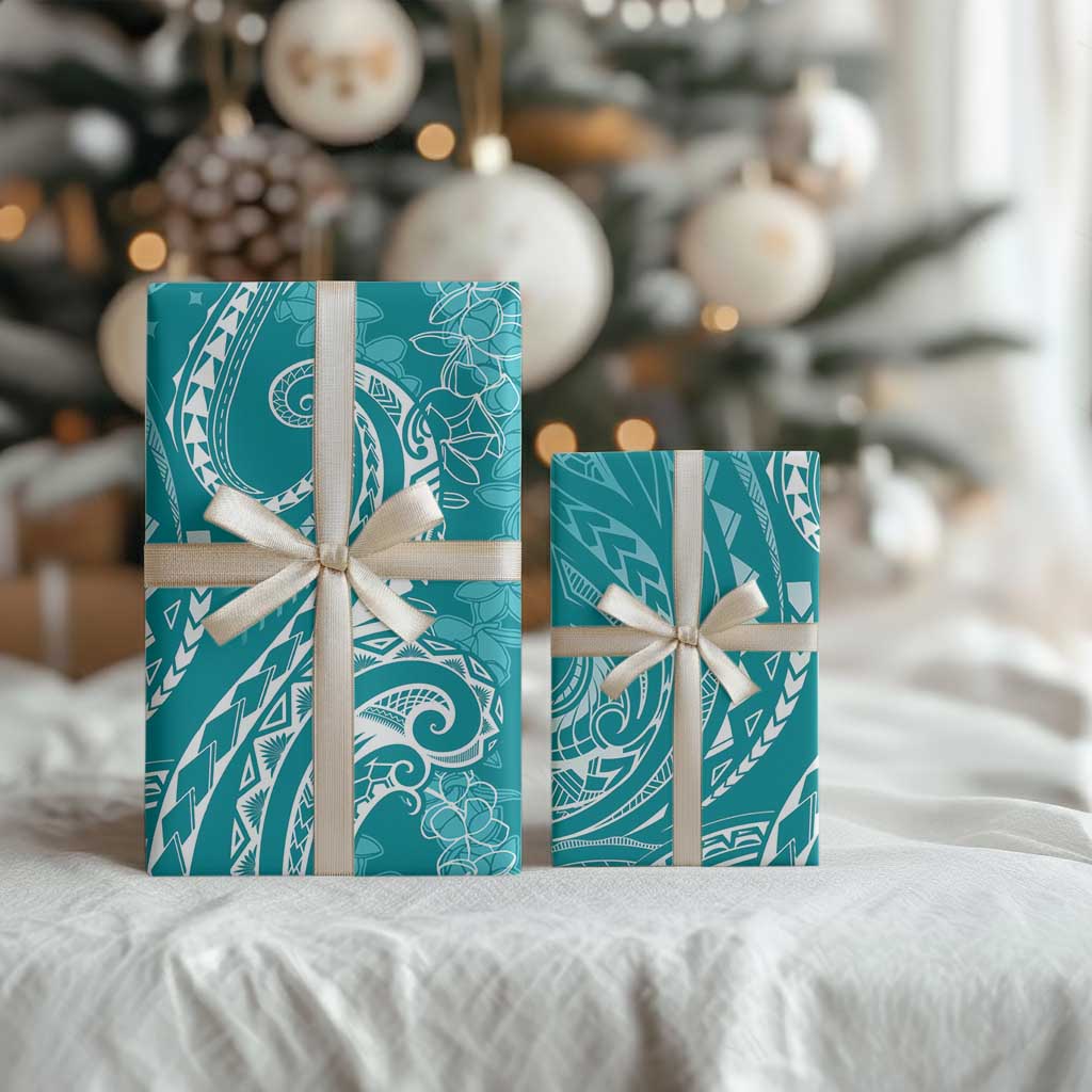 Polynesia Plumeria Lei Wrapping Paper Teal Curves Motif LT7 - Polynesian Pride