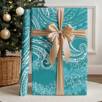 Polynesia Plumeria Lei Wrapping Paper Teal Curves Motif LT7 - Polynesian Pride