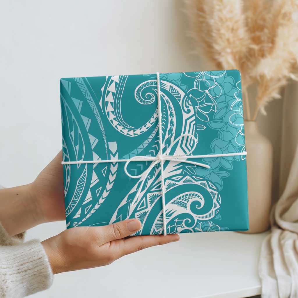 Polynesia Plumeria Lei Wrapping Paper Teal Curves Motif LT7 - Polynesian Pride
