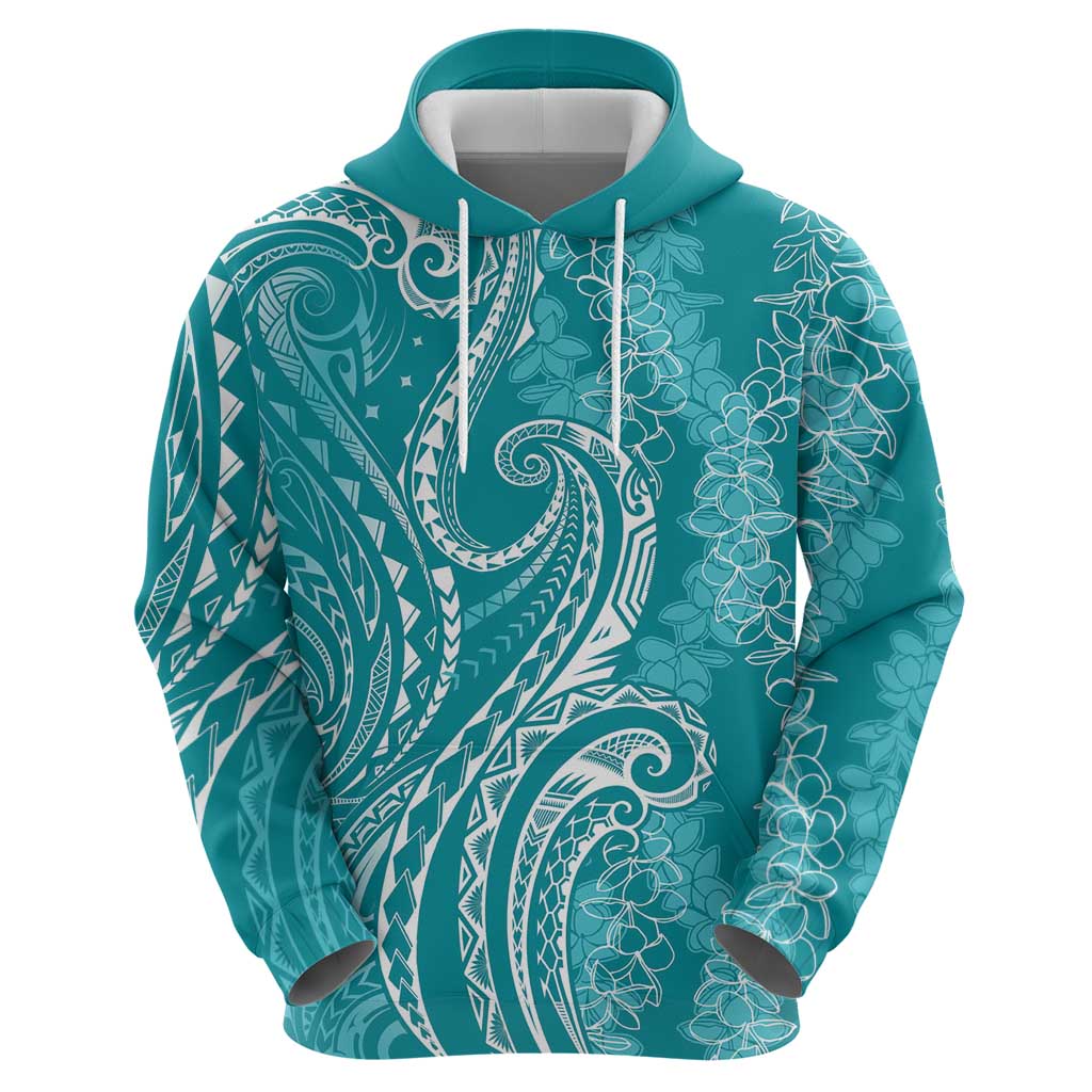 Polynesia Plumeria Lei Zip Hoodie Teal Curves Motif