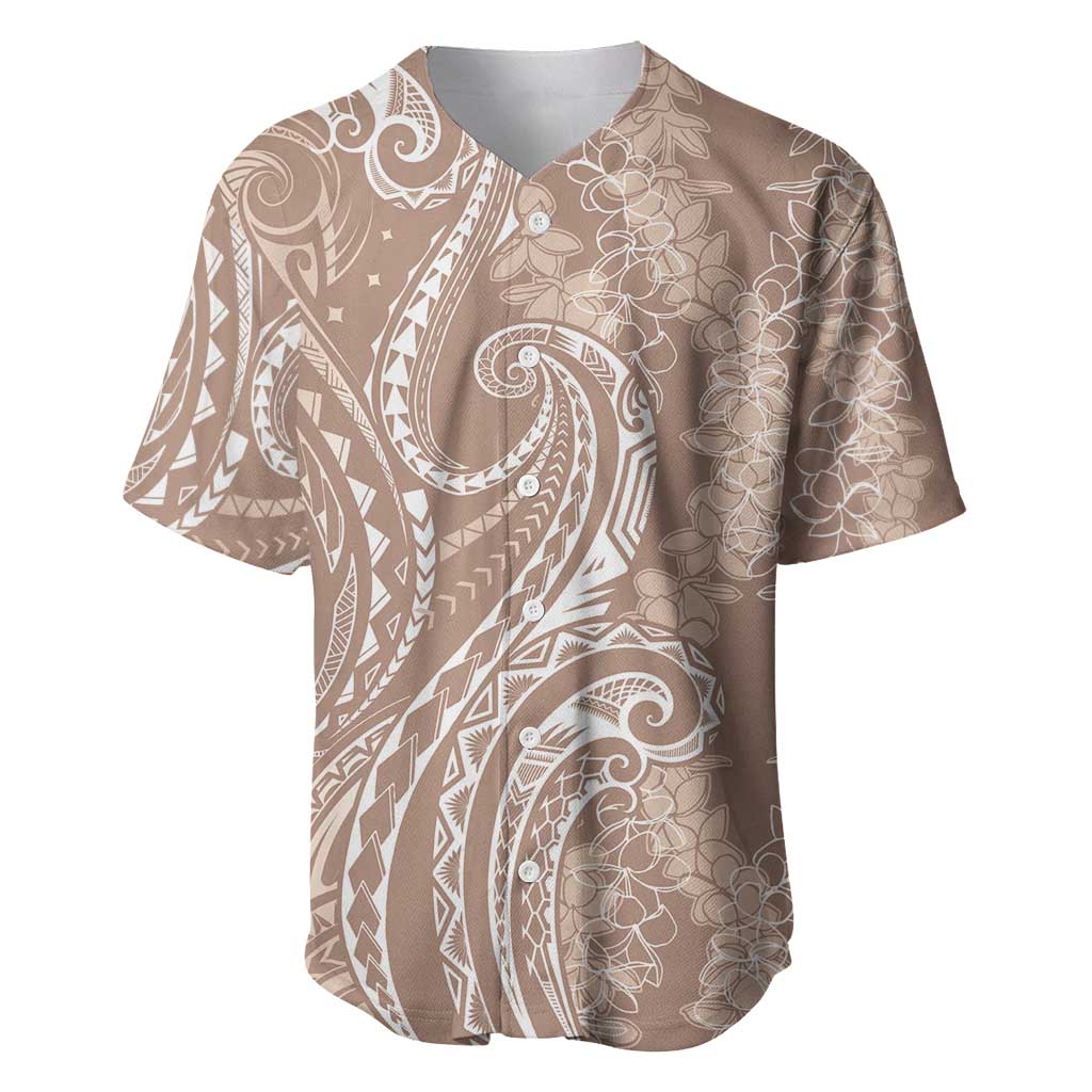 Polynesia Plumeria Lei Baseball Jersey Beige Curves Motif