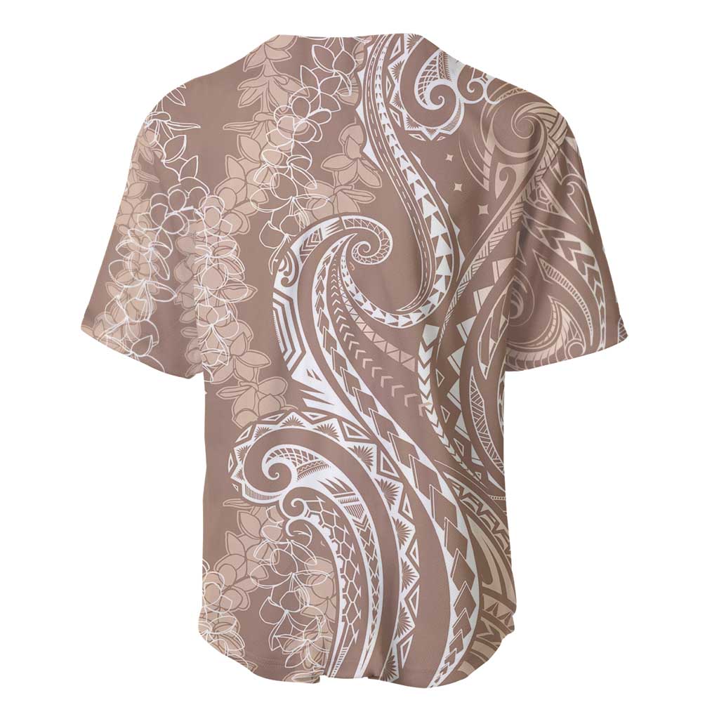 Polynesia Plumeria Lei Baseball Jersey Beige Curves Motif