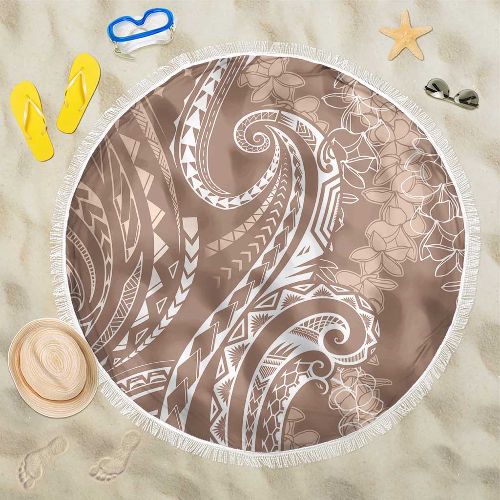 Polynesia Plumeria Lei Beach Blanket Beige Curves Motif LT7 One Size 150cm Beige - Polynesian Pride
