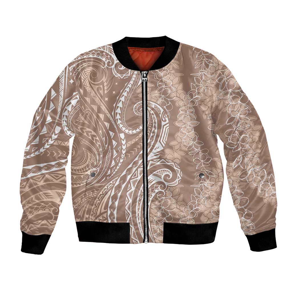 Polynesia Plumeria Lei Bomber Jacket Beige Curves Motif
