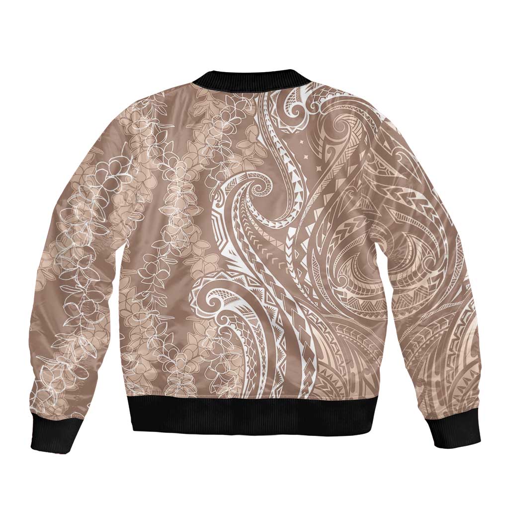 Polynesia Plumeria Lei Bomber Jacket Beige Curves Motif