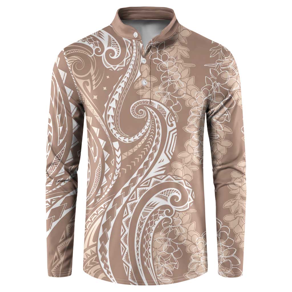 Polynesia Plumeria Lei Button Sweatshirt Beige Curves Motif LT7 Beige - Polynesian Pride