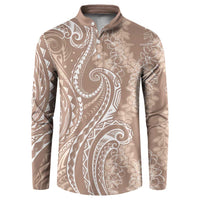Polynesia Plumeria Lei Button Sweatshirt Beige Curves Motif LT7 Beige - Polynesian Pride