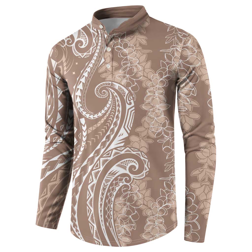 Polynesia Plumeria Lei Button Sweatshirt Beige Curves Motif LT7 - Polynesian Pride