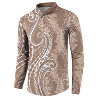 Polynesia Plumeria Lei Button Sweatshirt Beige Curves Motif LT7 - Polynesian Pride