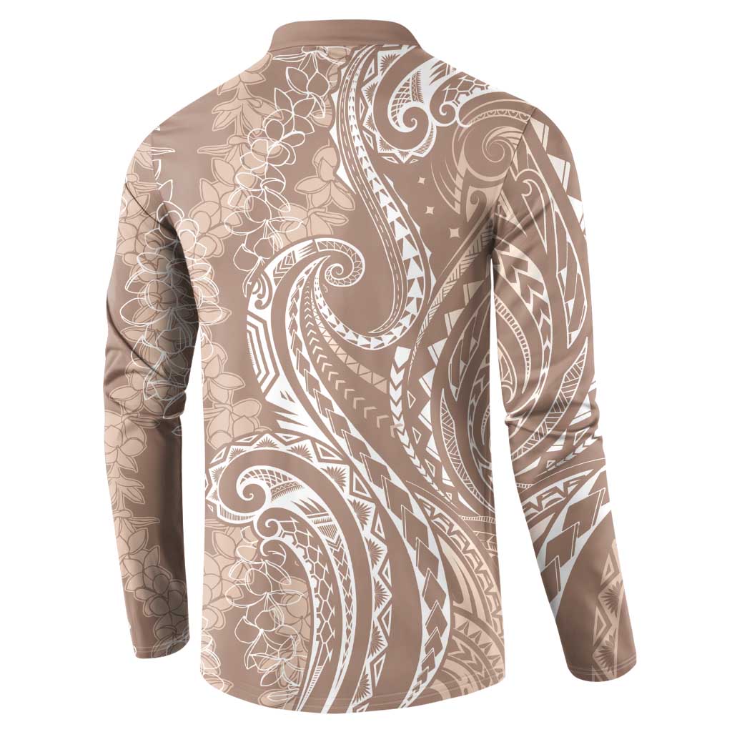 Polynesia Plumeria Lei Button Sweatshirt Beige Curves Motif LT7 - Polynesian Pride