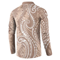 Polynesia Plumeria Lei Button Sweatshirt Beige Curves Motif LT7 - Polynesian Pride