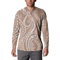 Polynesia Plumeria Lei Button Sweatshirt Beige Curves Motif LT7 - Polynesian Pride