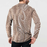 Polynesia Plumeria Lei Button Sweatshirt Beige Curves Motif LT7 - Polynesian Pride