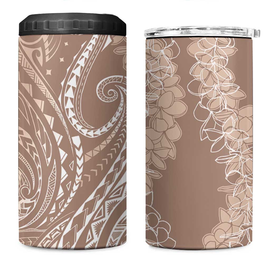 Polynesia Plumeria Lei 4 in 1 Can Cooler Tumbler Beige Curves Motif LT7 One Size: 16 oz Beige - Polynesian Pride