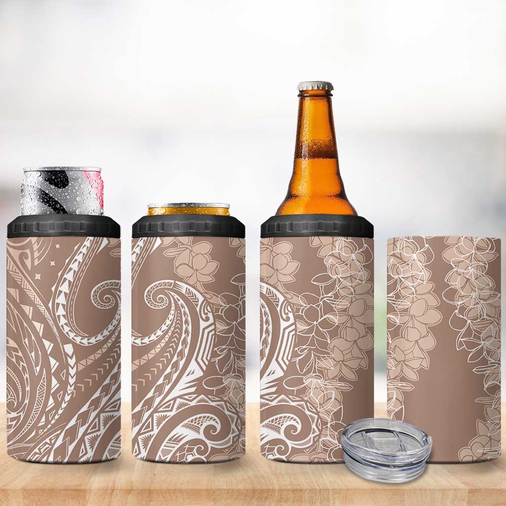 Polynesia Plumeria Lei 4 in 1 Can Cooler Tumbler Beige Curves Motif LT7 - Polynesian Pride