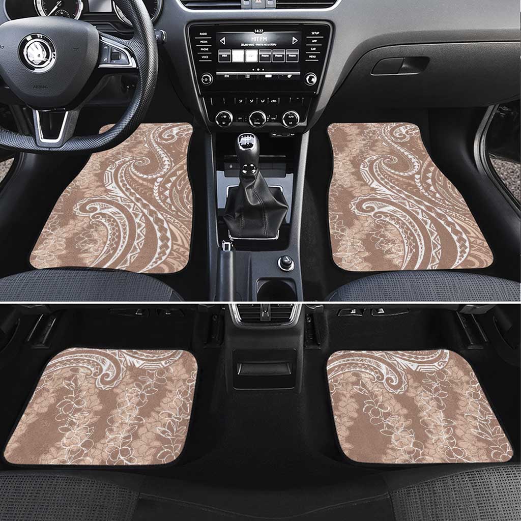 Polynesia Plumeria Lei Car Mats Beige Curves Motif LT7 Set 4pcs Beige - Polynesian Pride