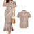 Polynesia Plumeria Lei Couples Matching Mermaid Dress and Hawaiian Shirt Beige Curves Motif