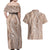 Polynesia Plumeria Lei Couples Matching Off Shoulder Maxi Dress and Hawaiian Shirt Beige Curves Motif
