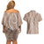 Polynesia Plumeria Lei Couples Matching Off Shoulder Short Dress and Hawaiian Shirt Beige Curves Motif