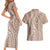 Polynesia Plumeria Lei Couples Matching Short Sleeve Bodycon Dress and Hawaiian Shirt Beige Curves Motif