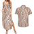 Polynesia Plumeria Lei Couples Matching Summer Maxi Dress and Hawaiian Shirt Beige Curves Motif