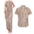 Polynesia Plumeria Lei Couples Matching Tank Maxi Dress and Hawaiian Shirt Beige Curves Motif