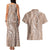 Polynesia Plumeria Lei Couples Matching Tank Maxi Dress and Hawaiian Shirt Beige Curves Motif