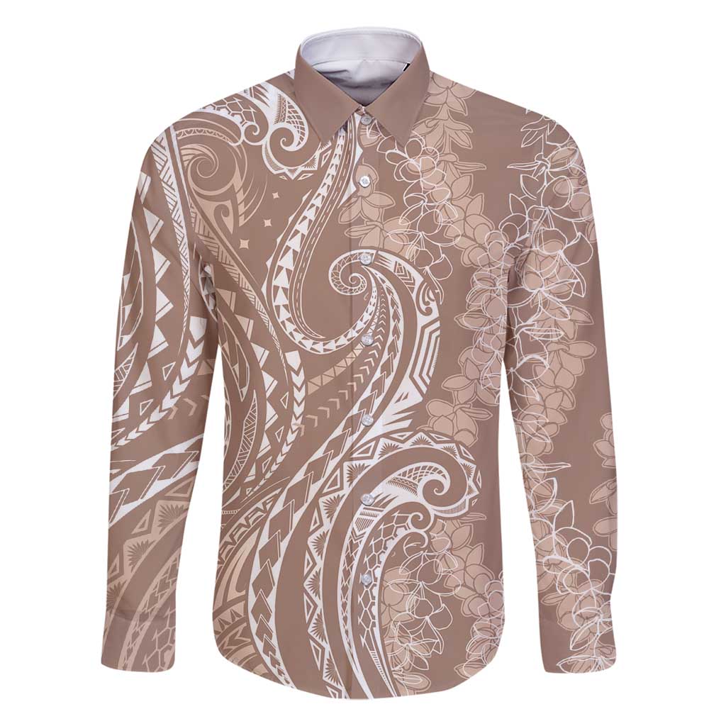 Polynesia Plumeria Lei Family Matching Mermaid Dress and Hawaiian Shirt Beige Curves Motif