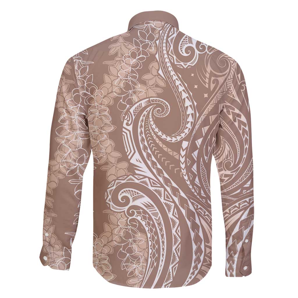 Polynesia Plumeria Lei Family Matching Mermaid Dress and Hawaiian Shirt Beige Curves Motif
