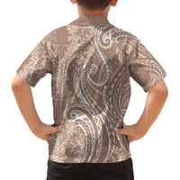 Polynesia Plumeria Lei Family Matching Off The Shoulder Long Sleeve Dress and Hawaiian Shirt Beige Curves Motif