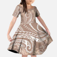 Polynesia Plumeria Lei Family Matching Off The Shoulder Long Sleeve Dress and Hawaiian Shirt Beige Curves Motif