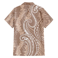 Polynesia Plumeria Lei Family Matching Off The Shoulder Long Sleeve Dress and Hawaiian Shirt Beige Curves Motif