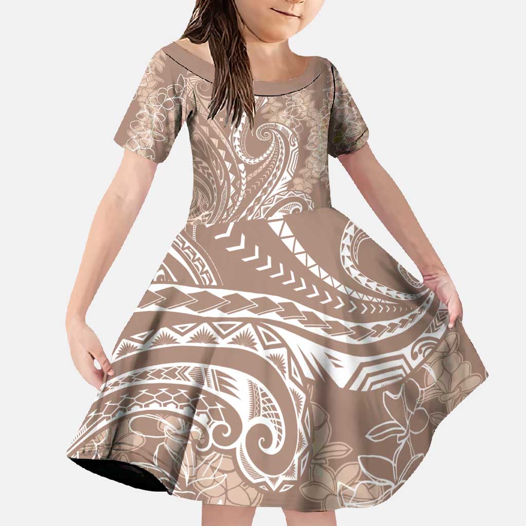 Polynesia Plumeria Lei Family Matching Off Shoulder Maxi Dress and Hawaiian Shirt Beige Curves Motif