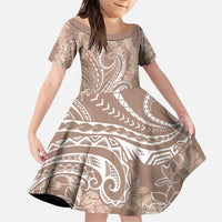 Polynesia Plumeria Lei Family Matching Off Shoulder Maxi Dress and Hawaiian Shirt Beige Curves Motif
