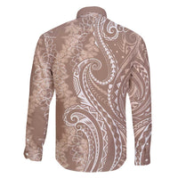 Polynesia Plumeria Lei Family Matching Off Shoulder Maxi Dress and Hawaiian Shirt Beige Curves Motif
