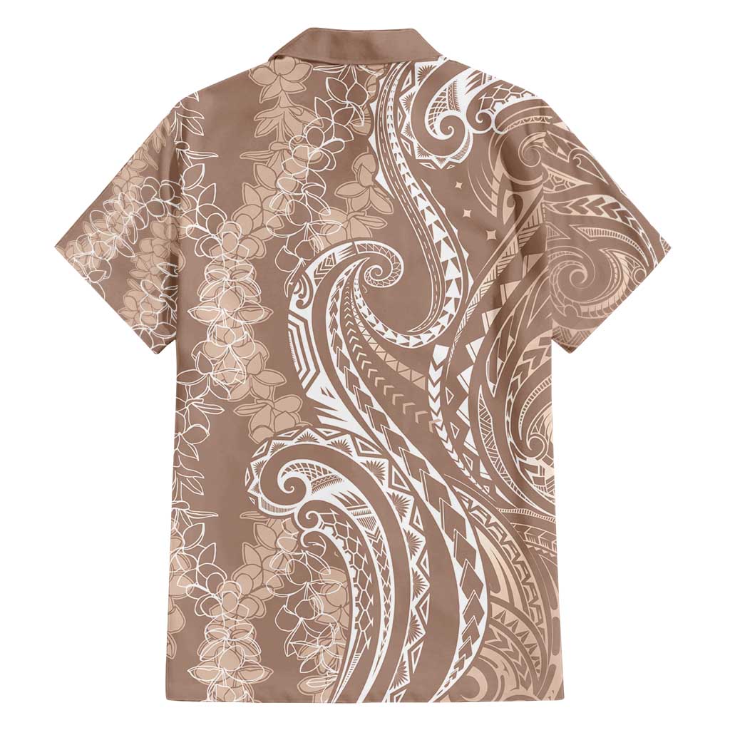 Polynesia Plumeria Lei Family Matching Off Shoulder Short Dress and Hawaiian Shirt Beige Curves Motif