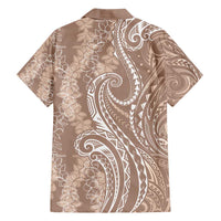 Polynesia Plumeria Lei Family Matching Off Shoulder Short Dress and Hawaiian Shirt Beige Curves Motif