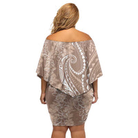 Polynesia Plumeria Lei Family Matching Off Shoulder Short Dress and Hawaiian Shirt Beige Curves Motif