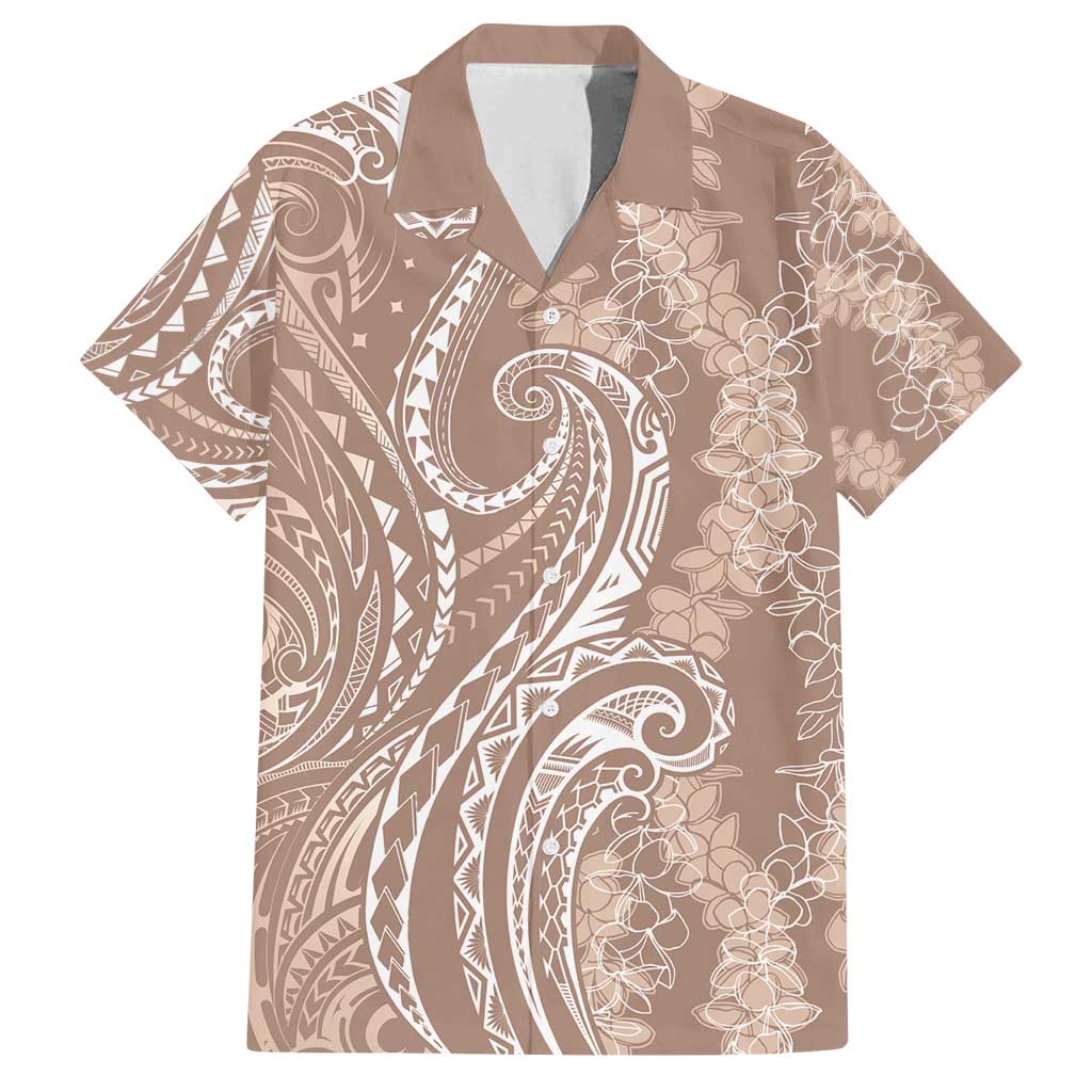 Polynesia Plumeria Lei Family Matching Puletasi and Hawaiian Shirt Beige Curves Motif LT7 Dad's Shirt - Short Sleeve Beige - Polynesian Pride