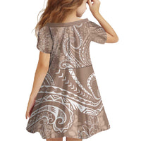 Polynesia Plumeria Lei Family Matching Short Sleeve Bodycon Dress and Hawaiian Shirt Beige Curves Motif