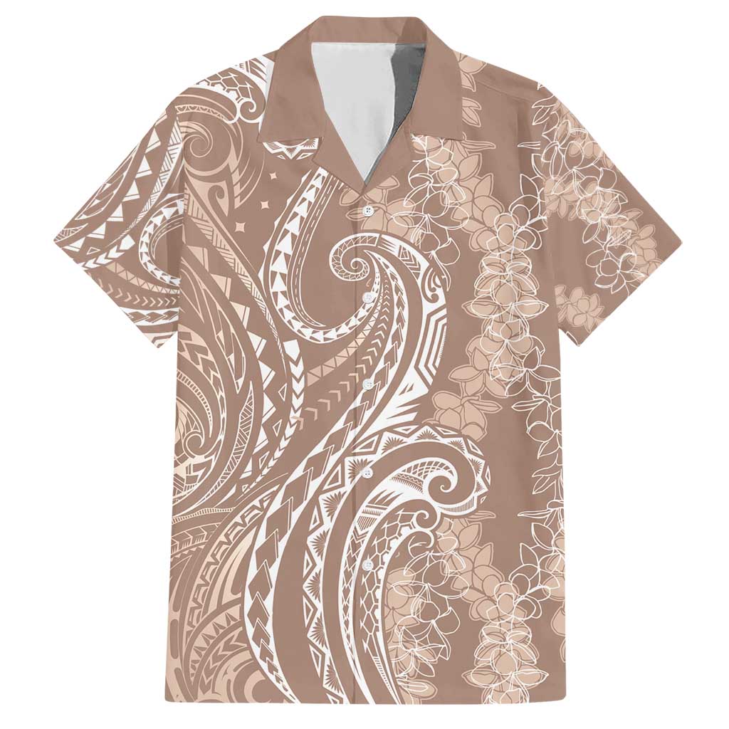 Polynesia Plumeria Lei Family Matching Short Sleeve Bodycon Dress and Hawaiian Shirt Beige Curves Motif