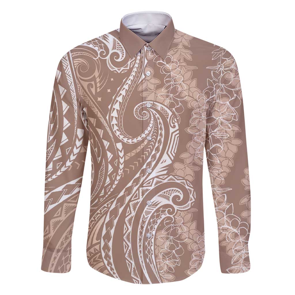 Polynesia Plumeria Lei Family Matching Short Sleeve Bodycon Dress and Hawaiian Shirt Beige Curves Motif