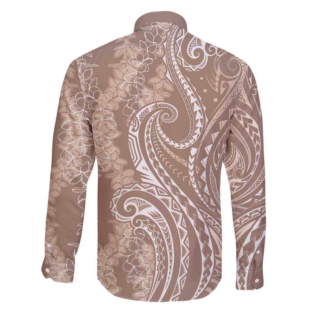 Polynesia Plumeria Lei Family Matching Short Sleeve Bodycon Dress and Hawaiian Shirt Beige Curves Motif