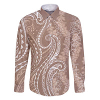 Polynesia Plumeria Lei Family Matching Summer Maxi Dress and Hawaiian Shirt Beige Curves Motif