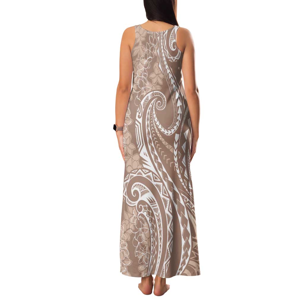 Polynesia Plumeria Lei Family Matching Tank Maxi Dress and Hawaiian Shirt Beige Curves Motif
