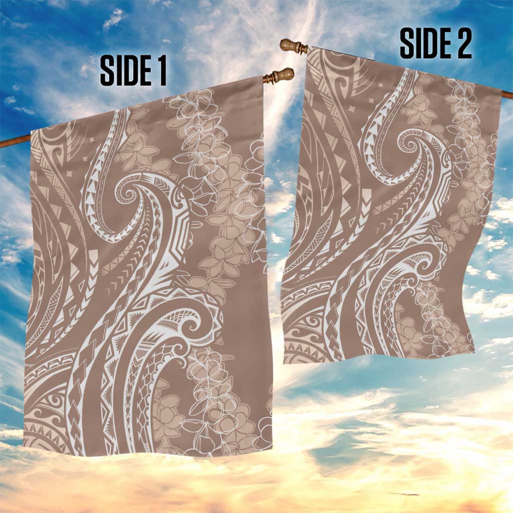Polynesia Plumeria Lei Garden Flag Beige Curves Motif