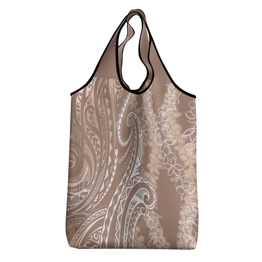 Polynesia Plumeria Lei Grocery Bag Beige Curves Motif LT7 - Polynesian Pride