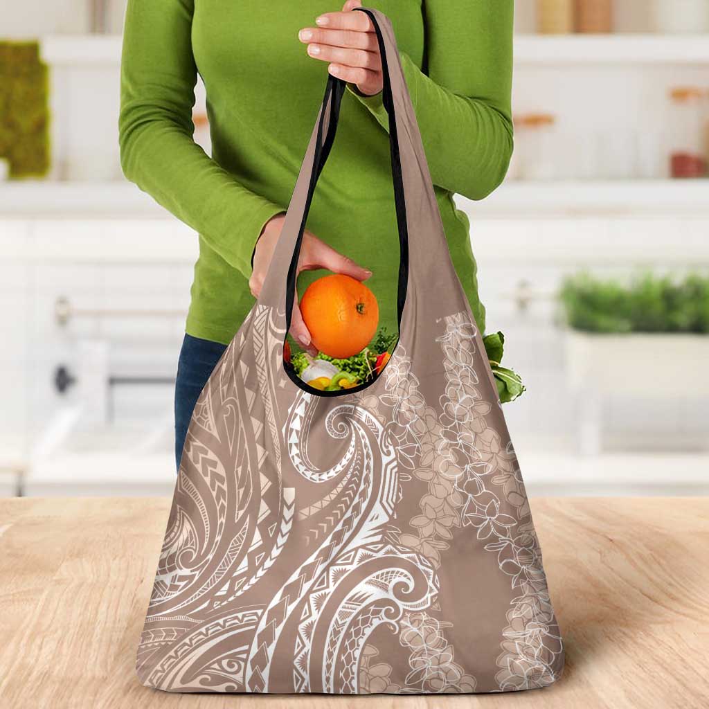 Polynesia Plumeria Lei Grocery Bag Beige Curves Motif LT7 - Polynesian Pride