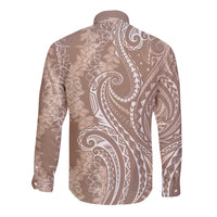 Polynesia Plumeria Lei Long Sleeve Button Shirt Beige Curves Motif LT7 - Polynesian Pride