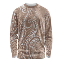 Polynesia Plumeria Lei Long Sleeve Shirt Beige Curves Motif LT7 Unisex Beige - Polynesian Pride